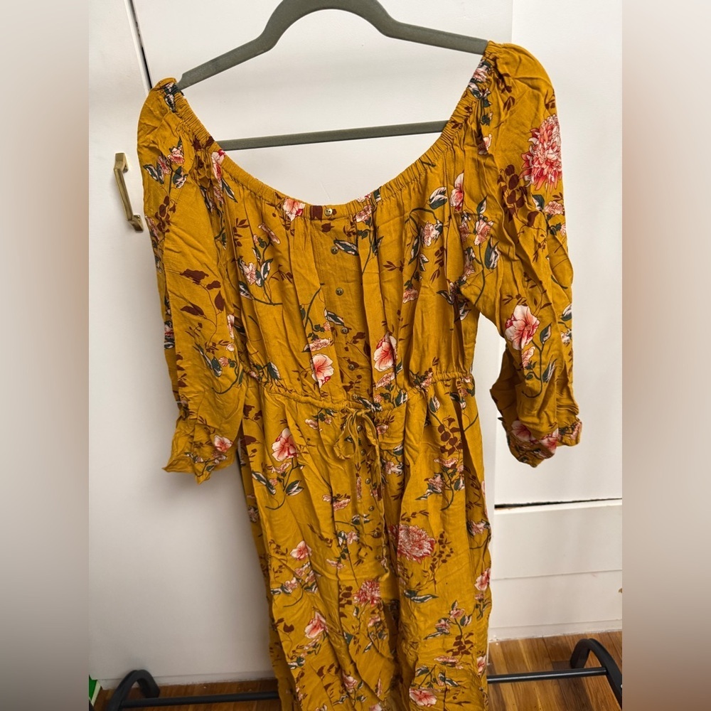 Mustard Floral Button-Front Midi/ Maxi dress Size L